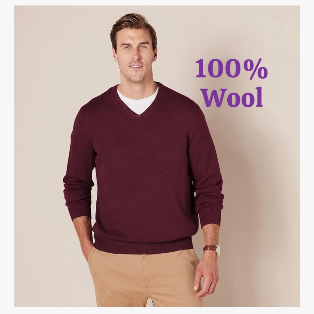 Amazon Essentials 100% Wool, Men's V-Neck Sweater